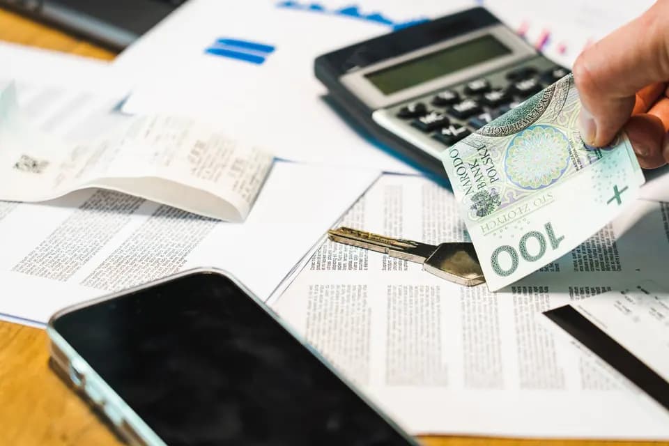 A calculator resting on a stack of financial paperwork