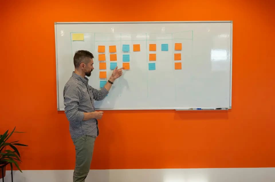 A colleague facing a whiteboard mid-session